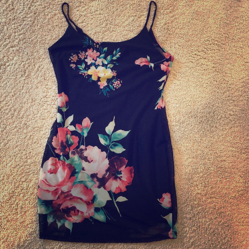 Black floral mini dress